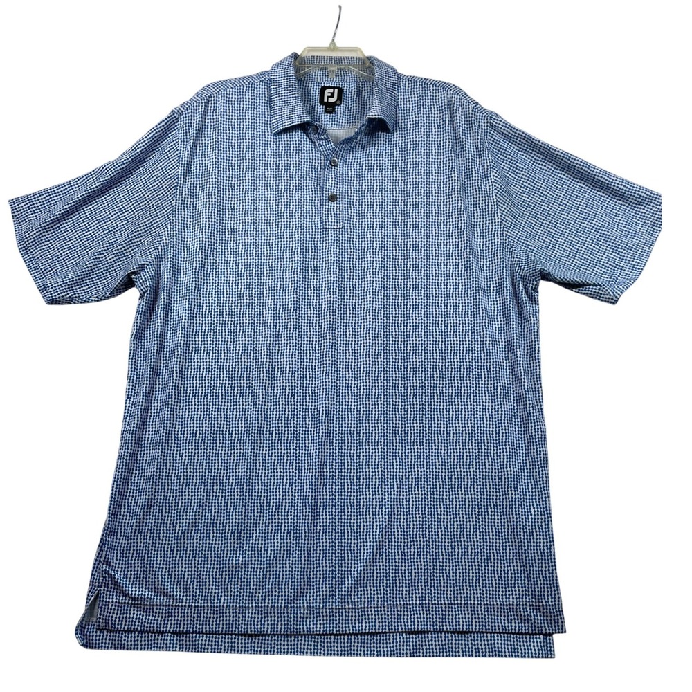 FootJoy Mens XL Blue‎ Geometric Diamond Print Performance Golf Polo Shirt FJ